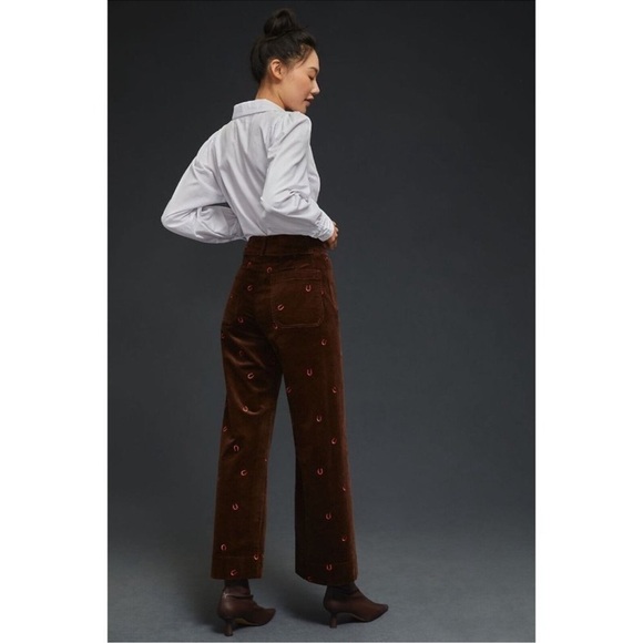 Anthropologie Maeve The Colette Cropped Cord Wide Leg Pants Horse Shoe Brown - Picture 12 of 12